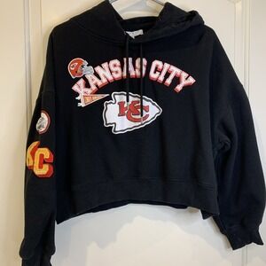 WEAR By Erin Andrew Chiefs Black Hoodie Women's XXL Modest Crop